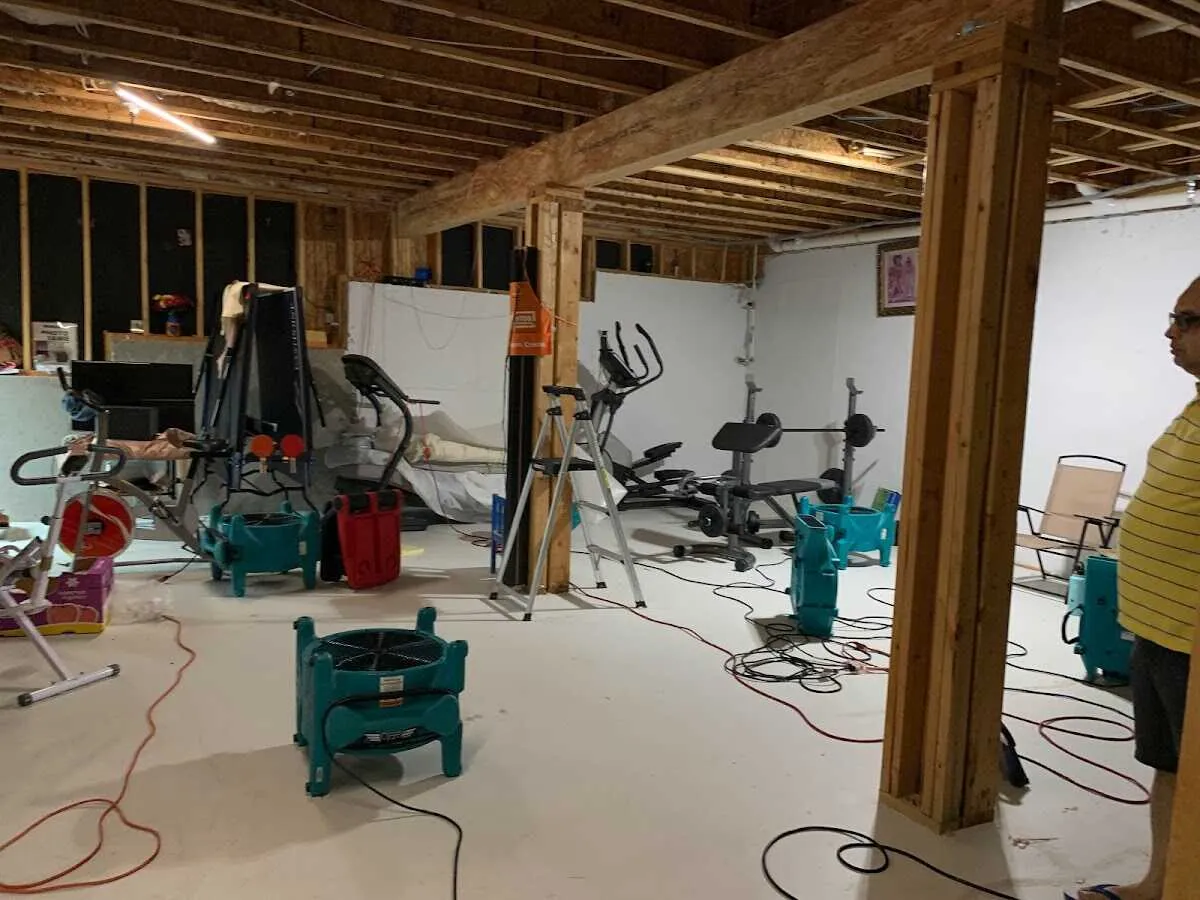 Basement drying equipment setup for Contents Cleaning & Restoration in Farmersville
